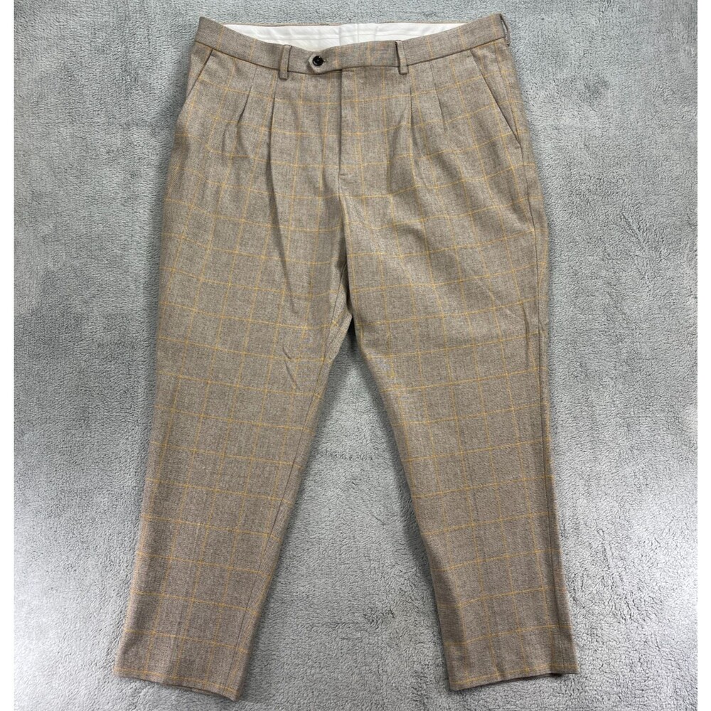 Express Cropped Suit Pant Mens 36x30 Brown Pleated Front Formal Business Wear